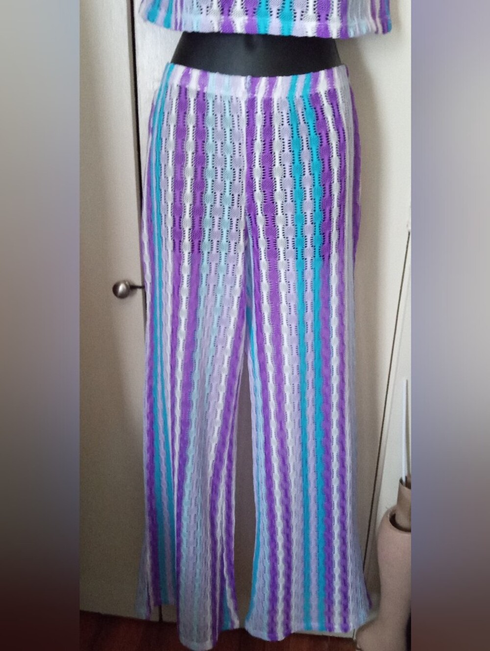 Wild Fable Purple, Teal & White Striped Crochet Two-Piece Coverup Size Small - Picture 6 of 9